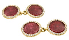 Antique Diamond Red Enamel Cufflinks