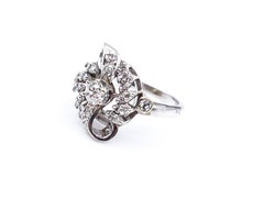 Antique Diamond Ribbon White Gold Ring