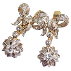 Antique Diamond Ribbon 18k Gold Dangling Earrings