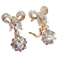 Antique Diamond Ribbon Gold Dangling Earrings