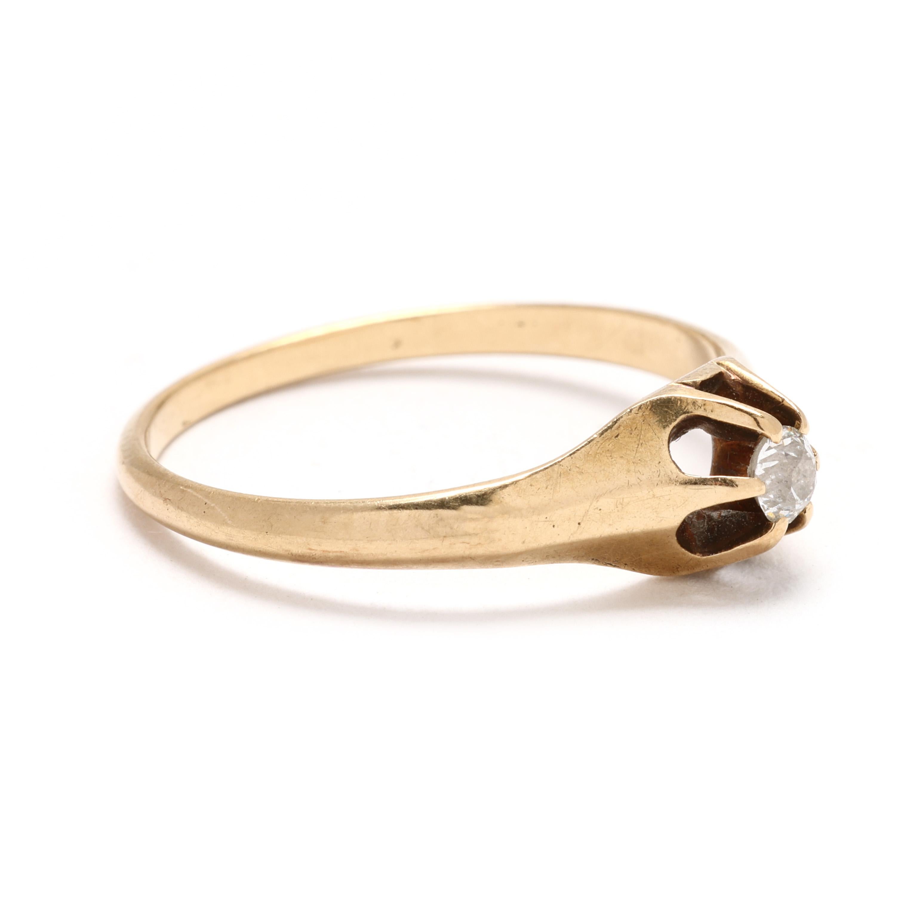 Capture the beauty of a bygone era with this exquisite antique diamond ring, crafted in 14k yellow gold. This size 6 ring features a sparkling diamond set in a timeless design, making it a perfect choice for engagements, anniversaries, or as a