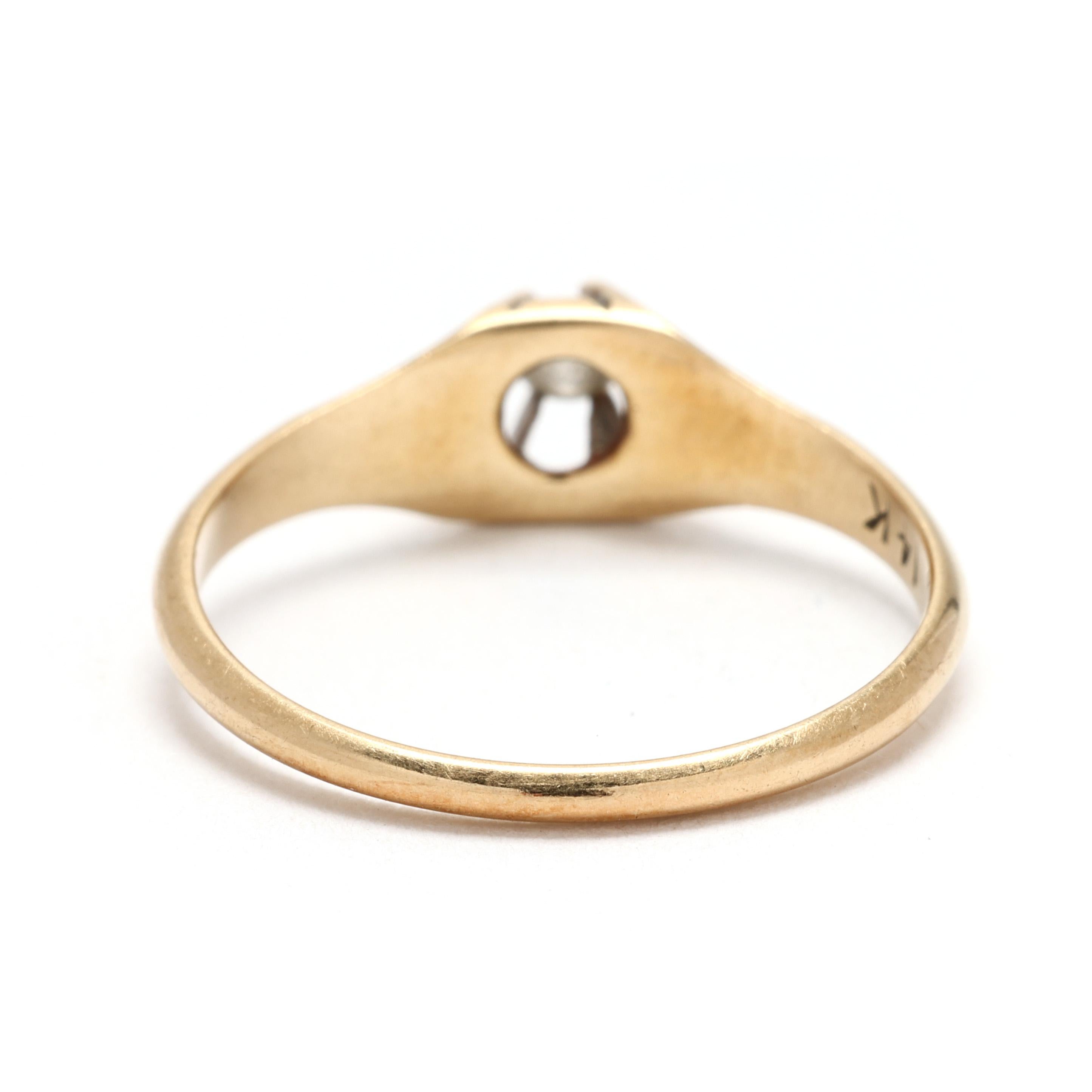 Round Cut Antique Diamond Ring, 14k Yellow Gold, Ring Size 6