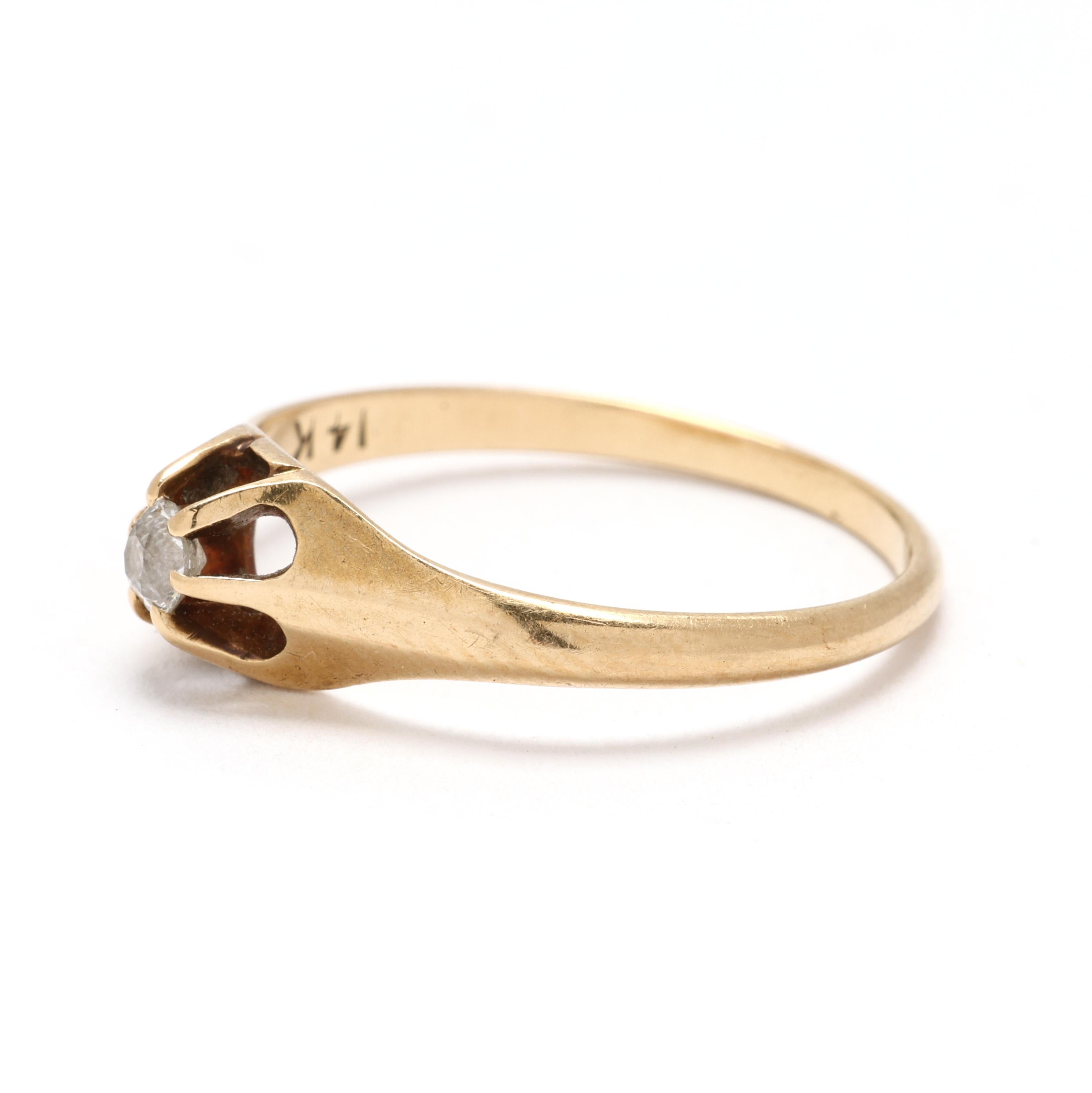 Antique Diamond Ring, 14k Yellow Gold, Ring Size 6 In Good Condition In McLeansville, NC