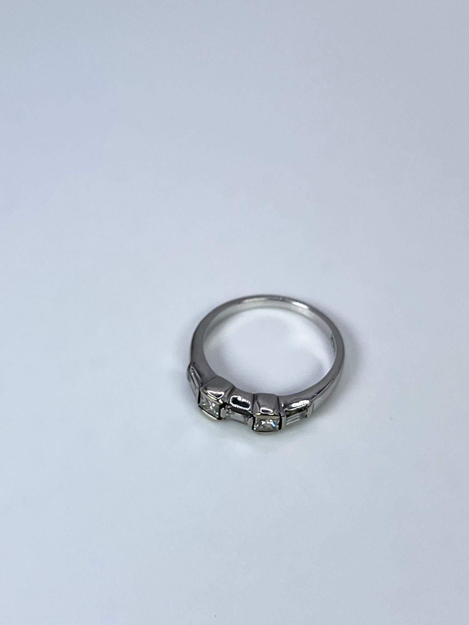 Early Victorian Antique Diamond Ring 14kt White Gold Princess Diamond Ring Baguette Diamond Ring For Sale
