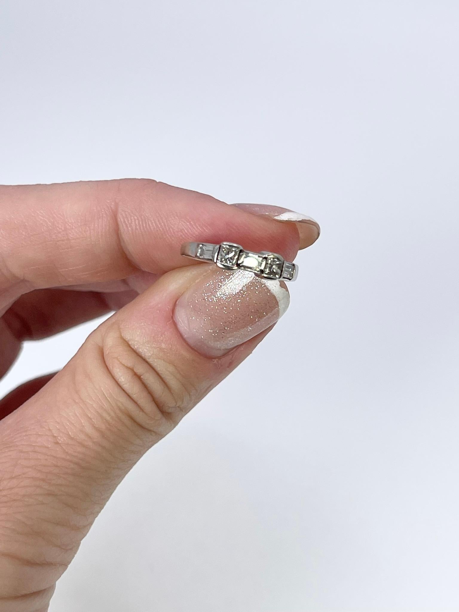 Round Cut Antique Diamond Ring 14kt White Gold Princess Diamond Ring Baguette Diamond Ring For Sale