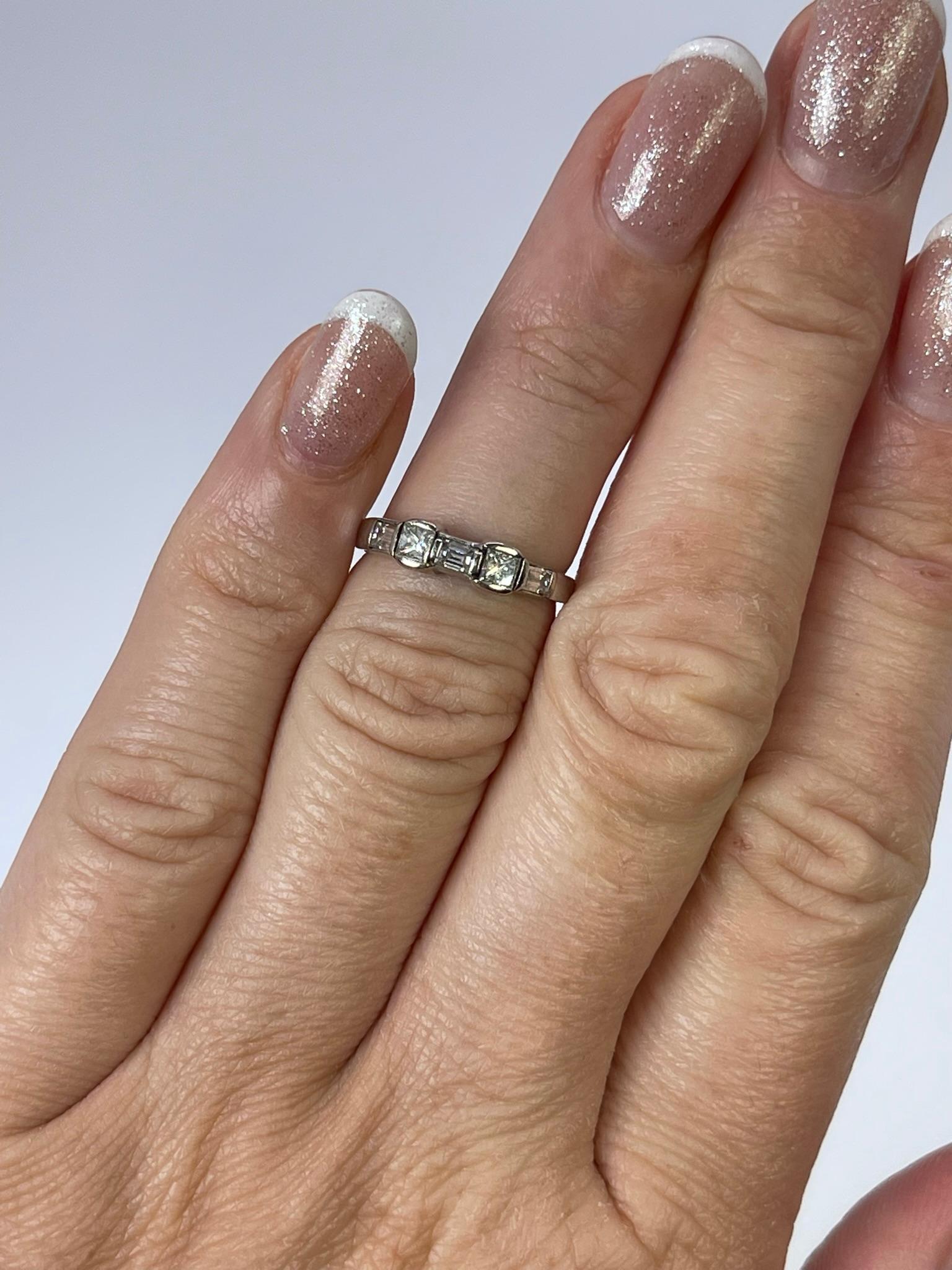 Women's Antique Diamond Ring 14kt White Gold Princess Diamond Ring Baguette Diamond Ring For Sale