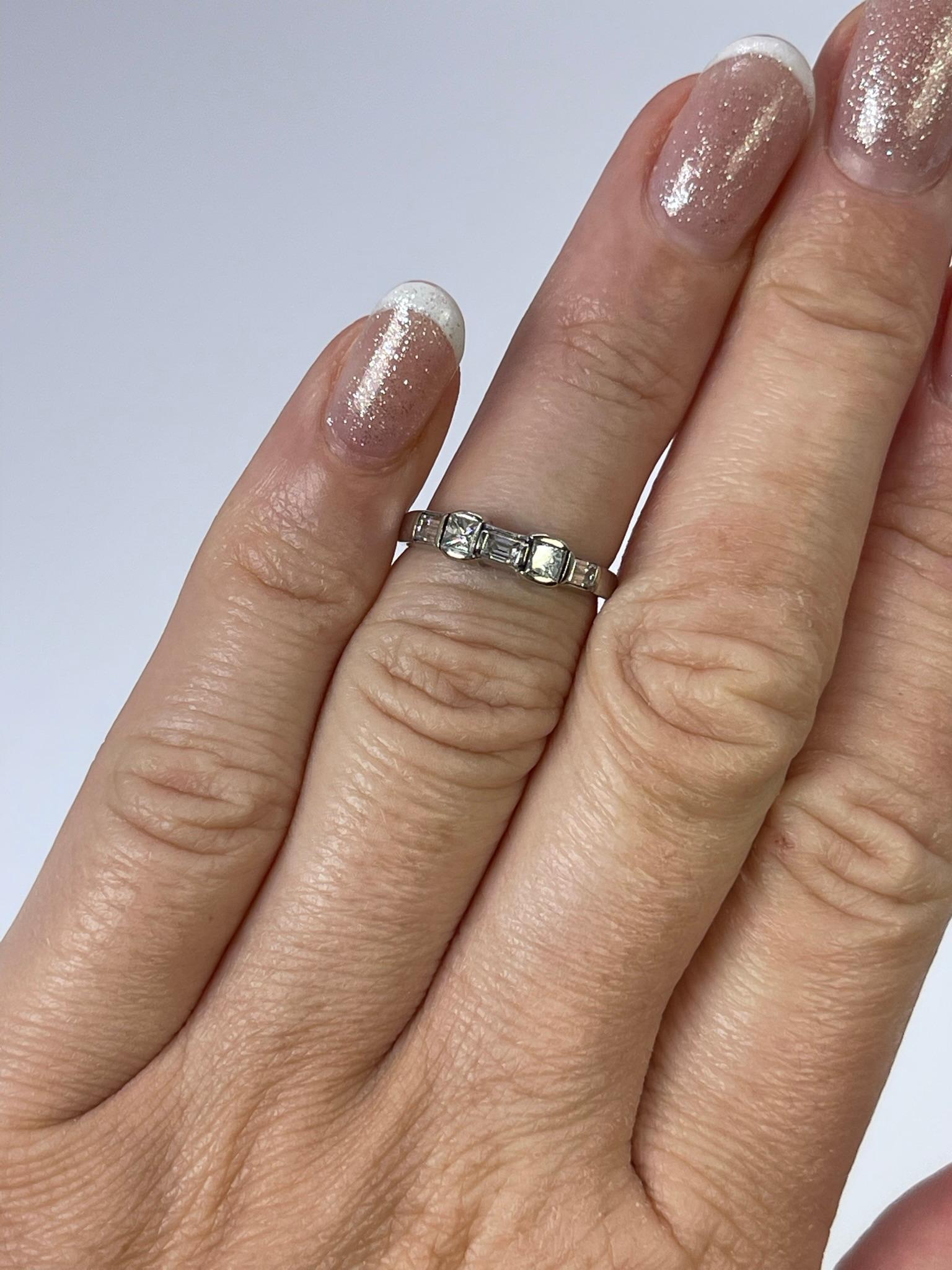 Antique Diamond Ring 14kt White Gold Princess Diamond Ring Baguette Diamond Ring For Sale 1