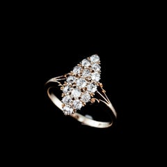 Antique Diamond Ring 18K Gold Navette/Cluster Design - c.1900s