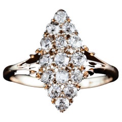 Antique Diamond Ring 18K Gold Navette/Cluster Design - c.1900s