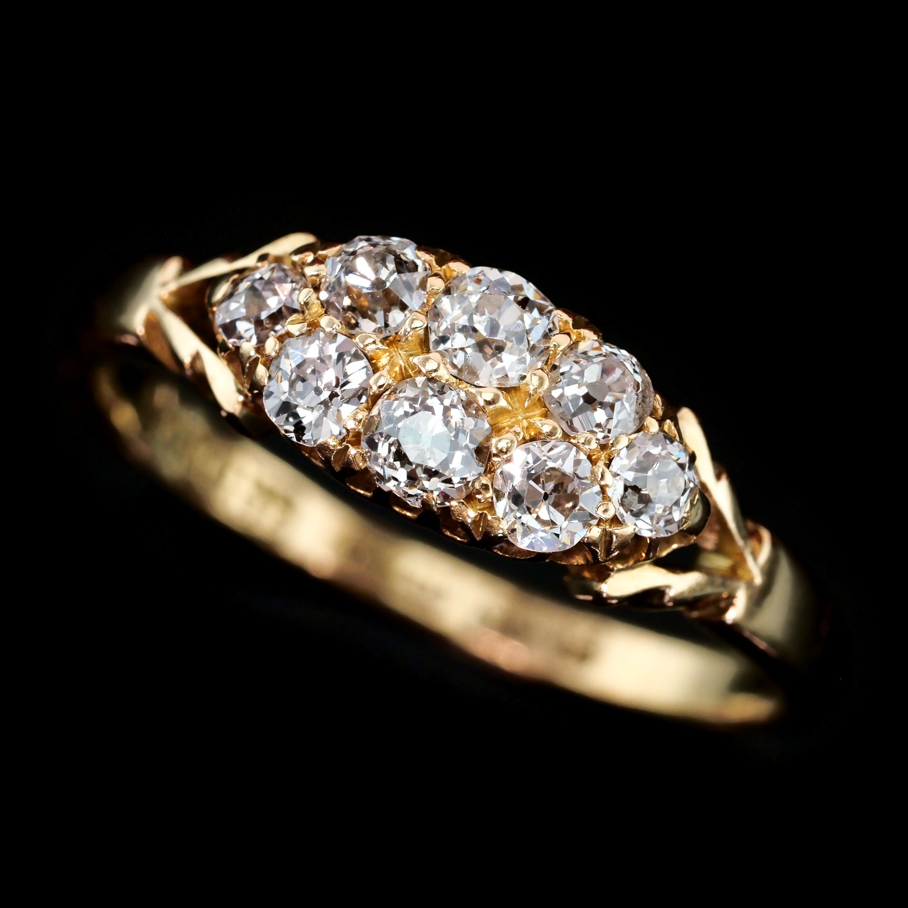 Antique Diamond Ring 18K Gold Two Row Boat Shape - Victorian Birmingham 1897 In Good Condition In London, GB