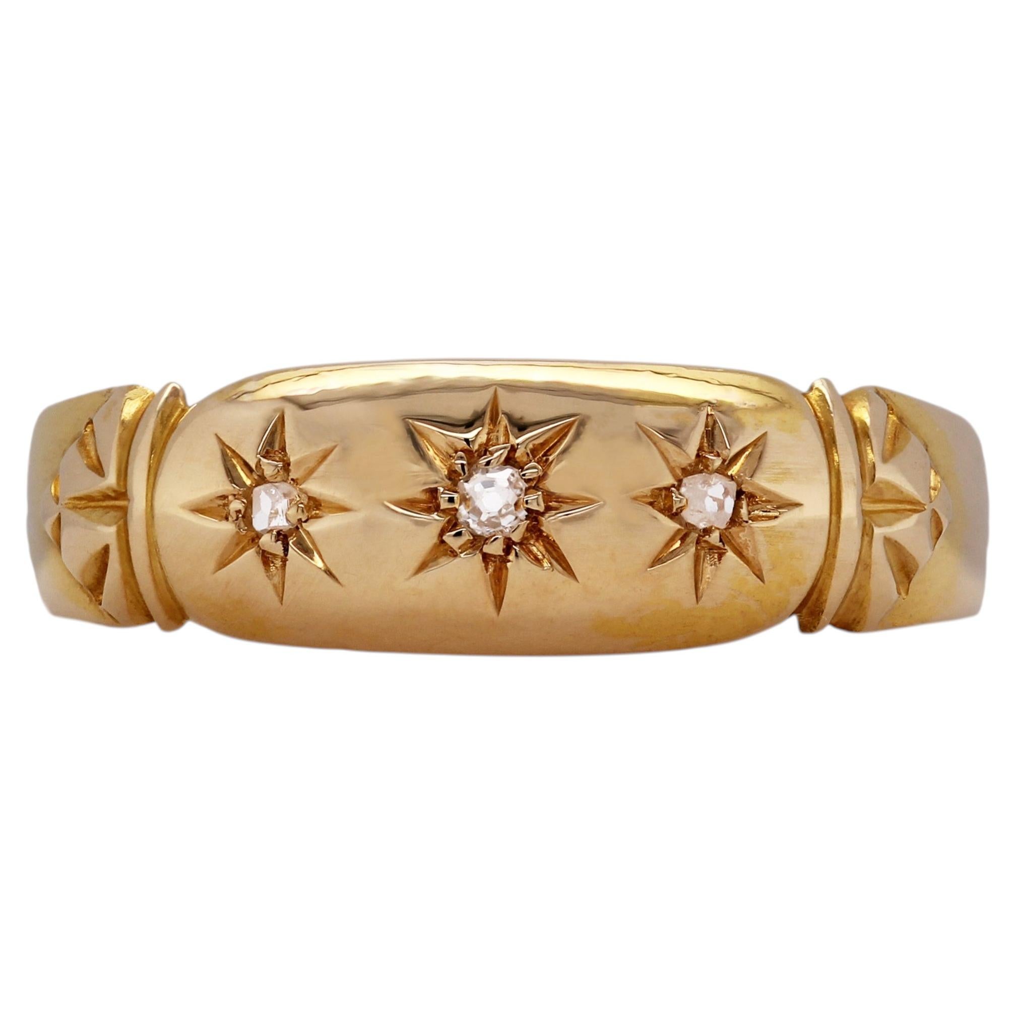 Anillo antiguo de diamantes, matrícula británica Chester 1902, oro amarillo de 18 quilates