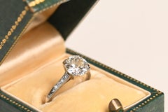 Edwardian Solitaire Engagement Ring. GIA 1.60ct Old Euro Diamond Platinum K VS1