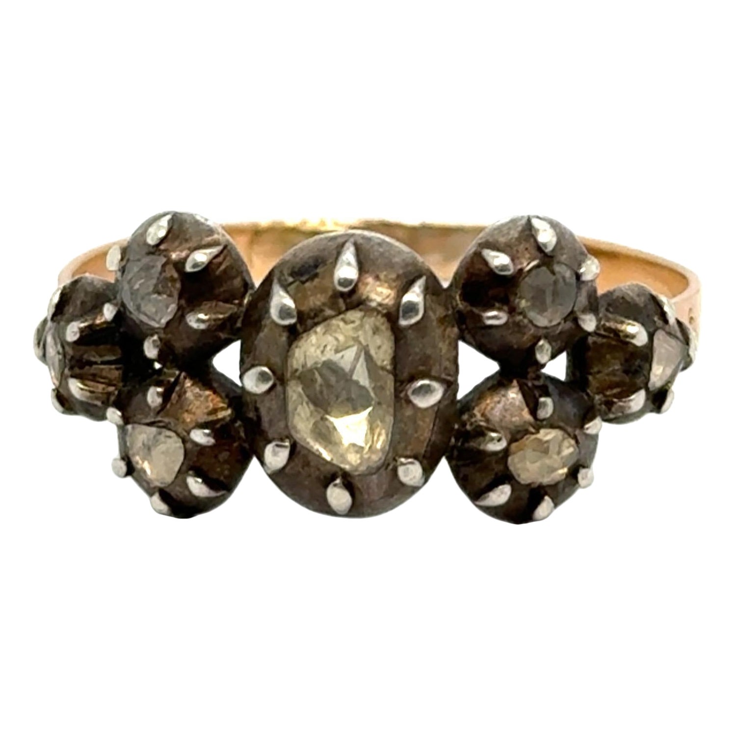 Antique Diamond Ring in Gold and Silver For Sale