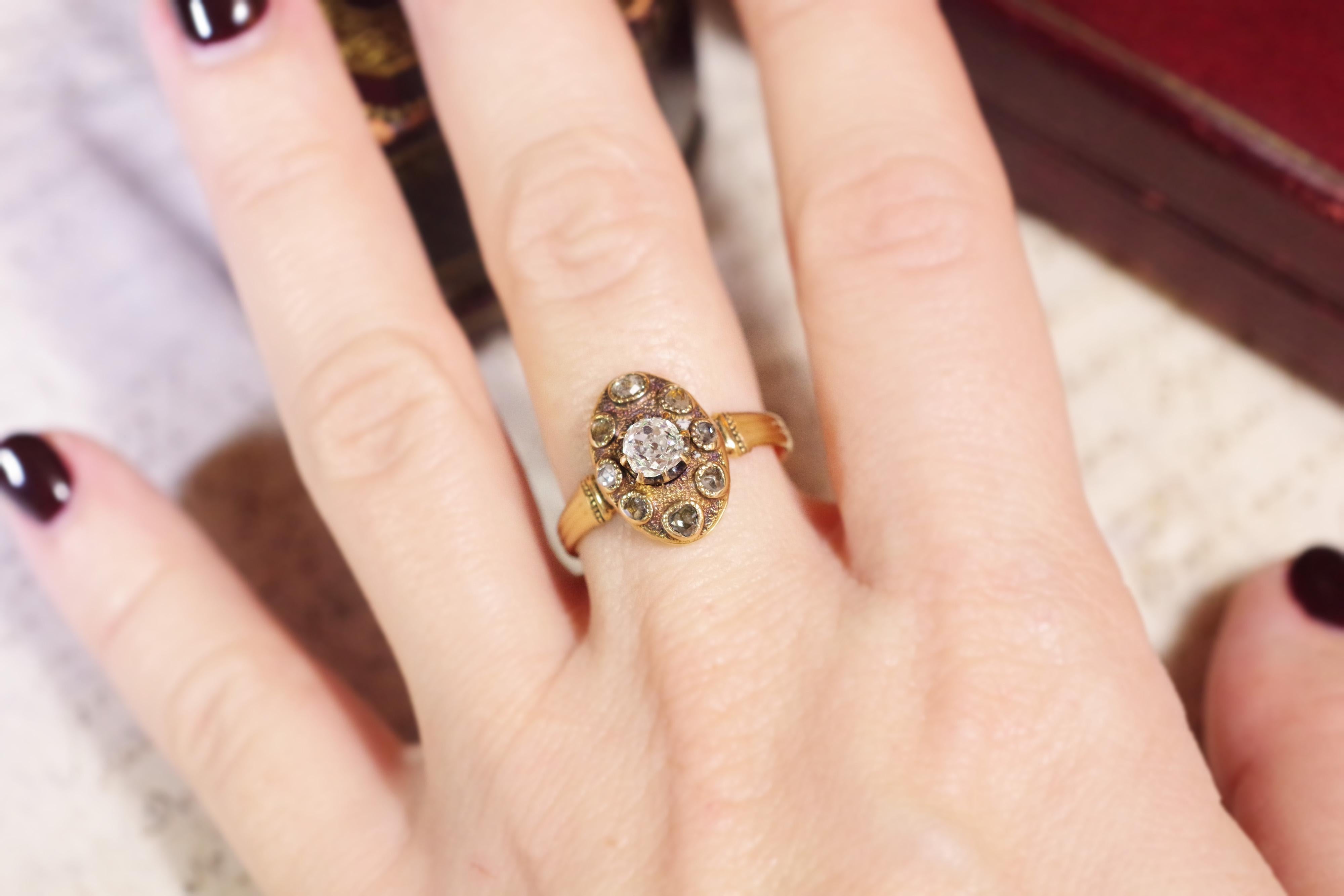 Antique diamond ring in rose gold, navette ring, wedding ring 4