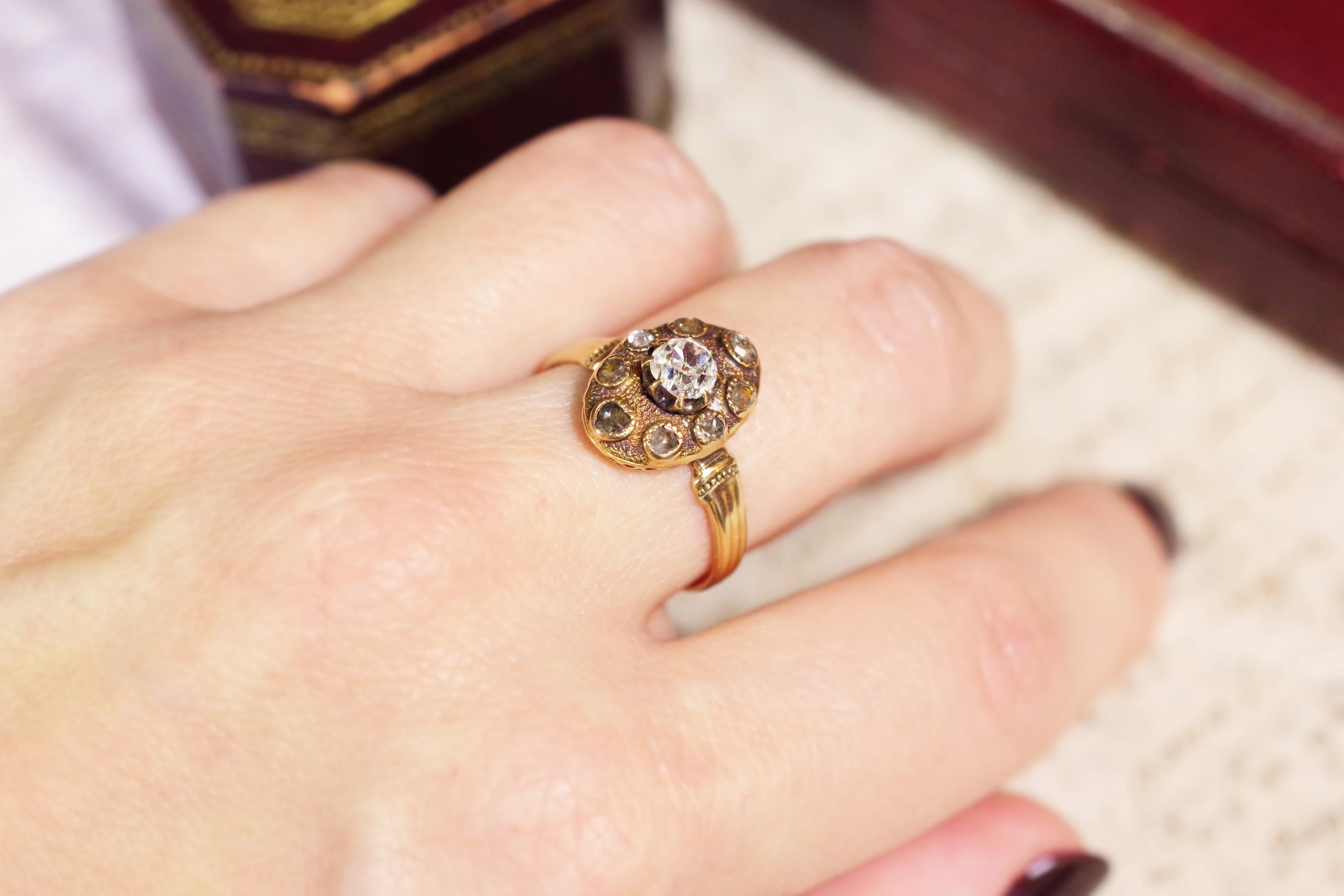 Victorian Antique diamond ring in rose gold, navette ring, wedding ring