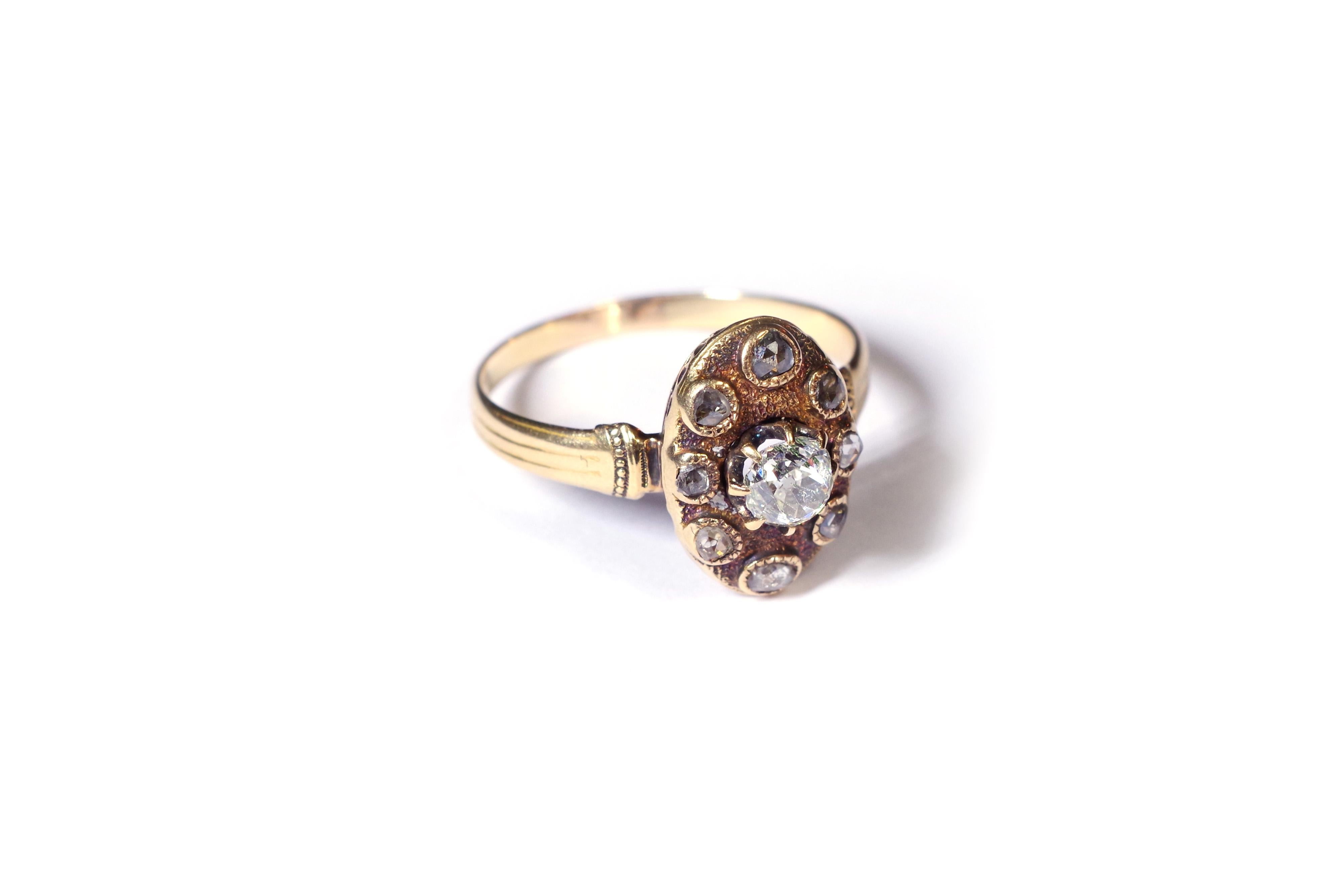 Women's Antique diamond ring in rose gold, navette ring, wedding ring