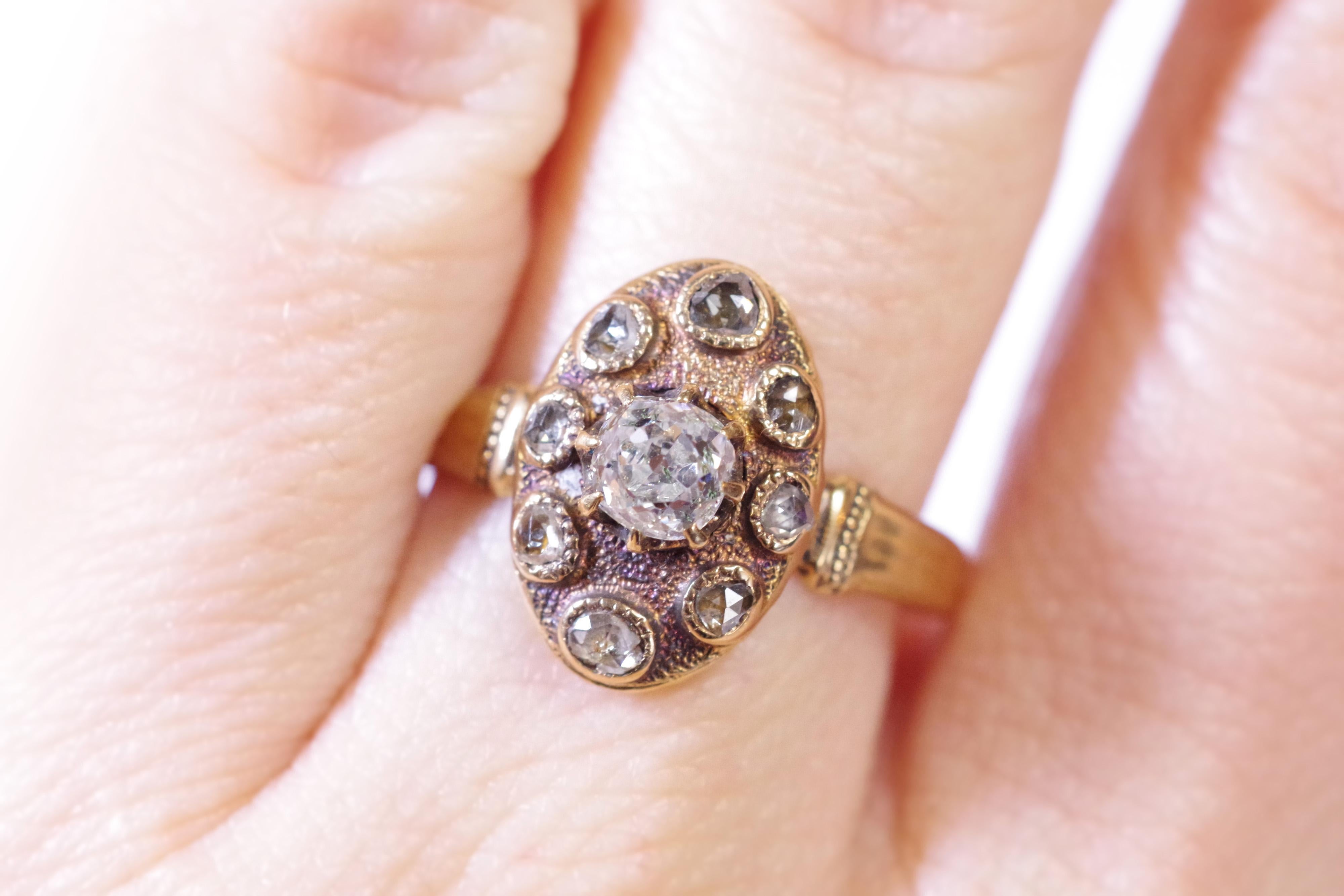 Antique diamond ring in rose gold, navette ring, wedding ring 1