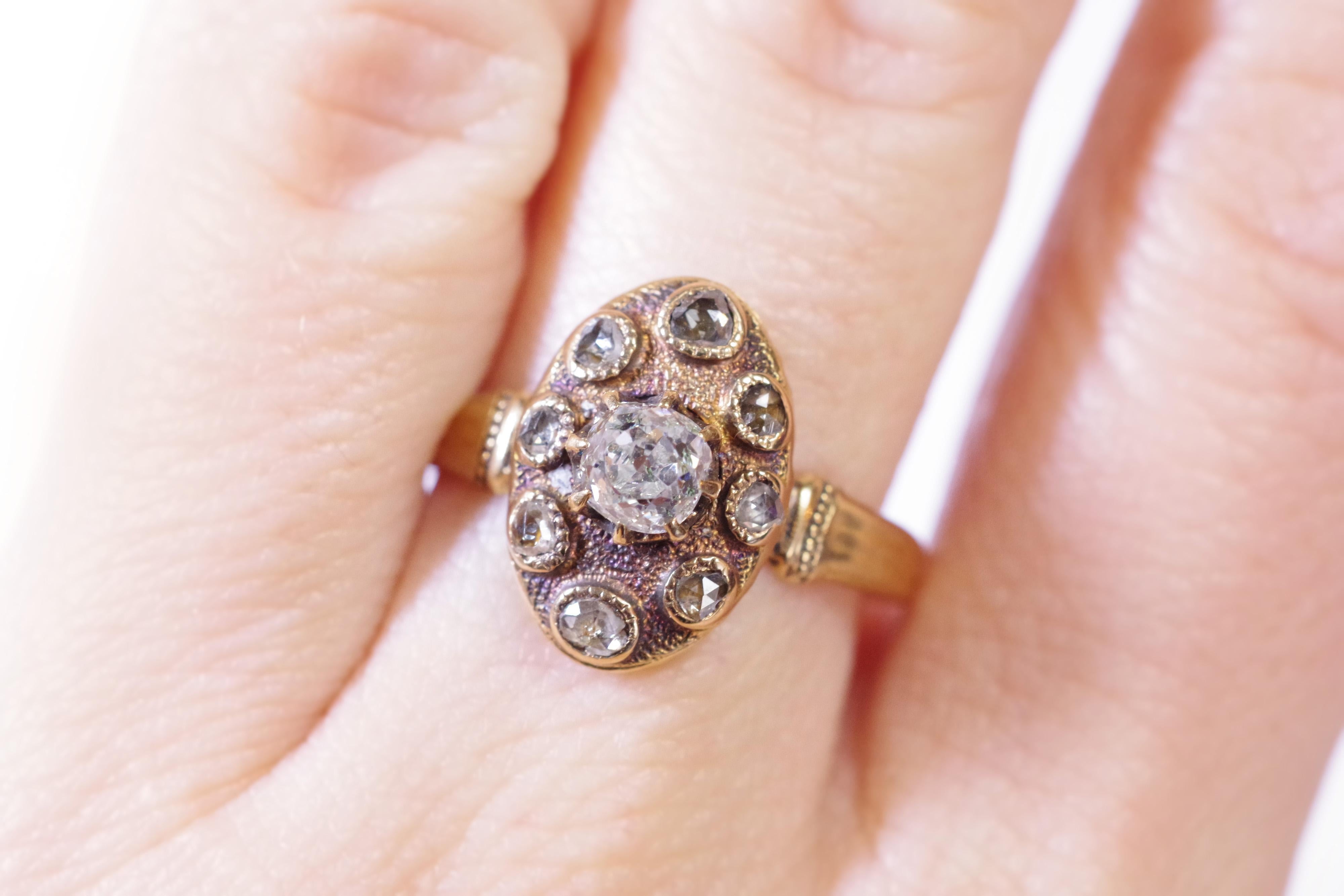 Antique diamond ring in rose gold, navette ring, wedding ring 2