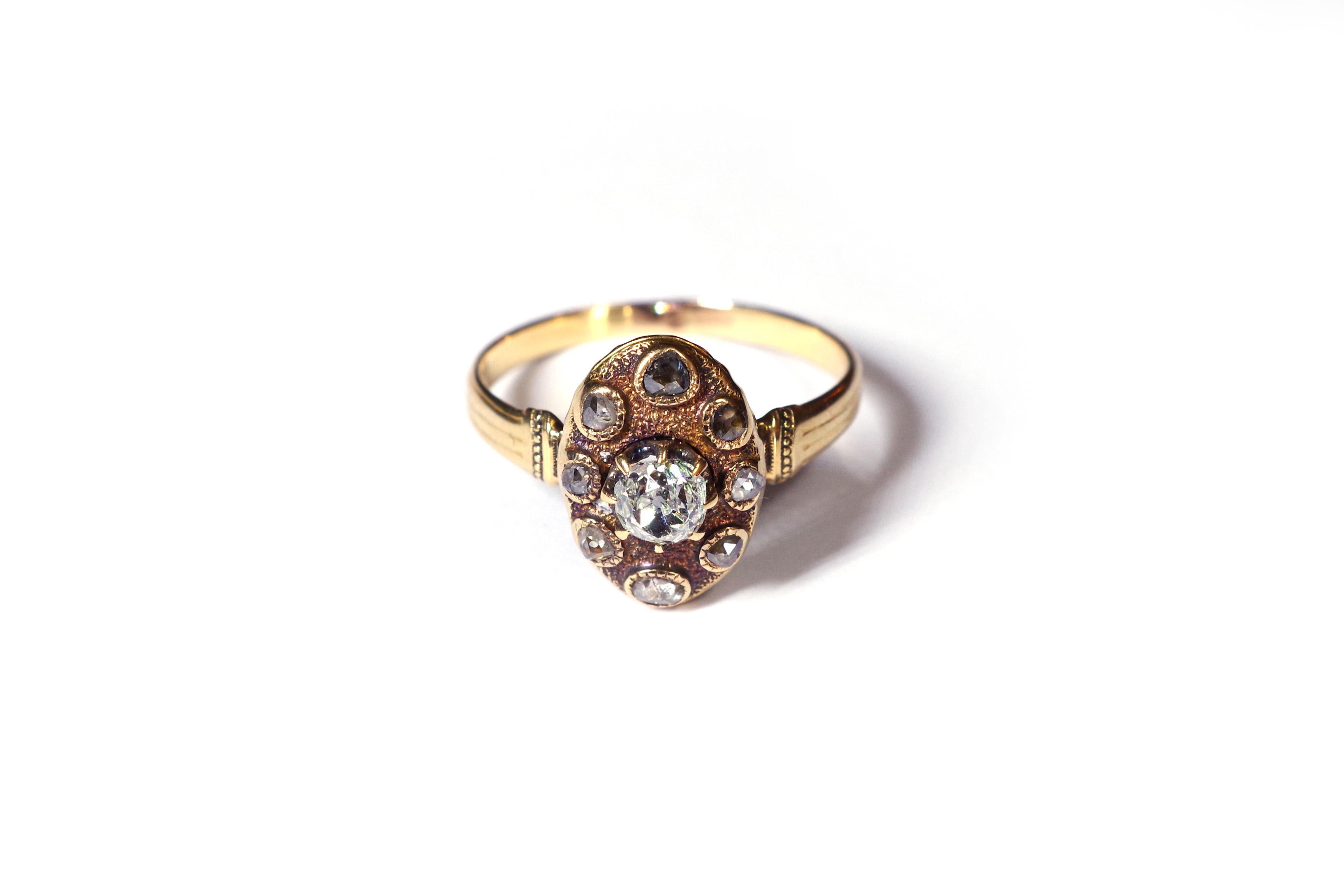 Antique diamond ring in rose gold, navette ring, wedding ring 3
