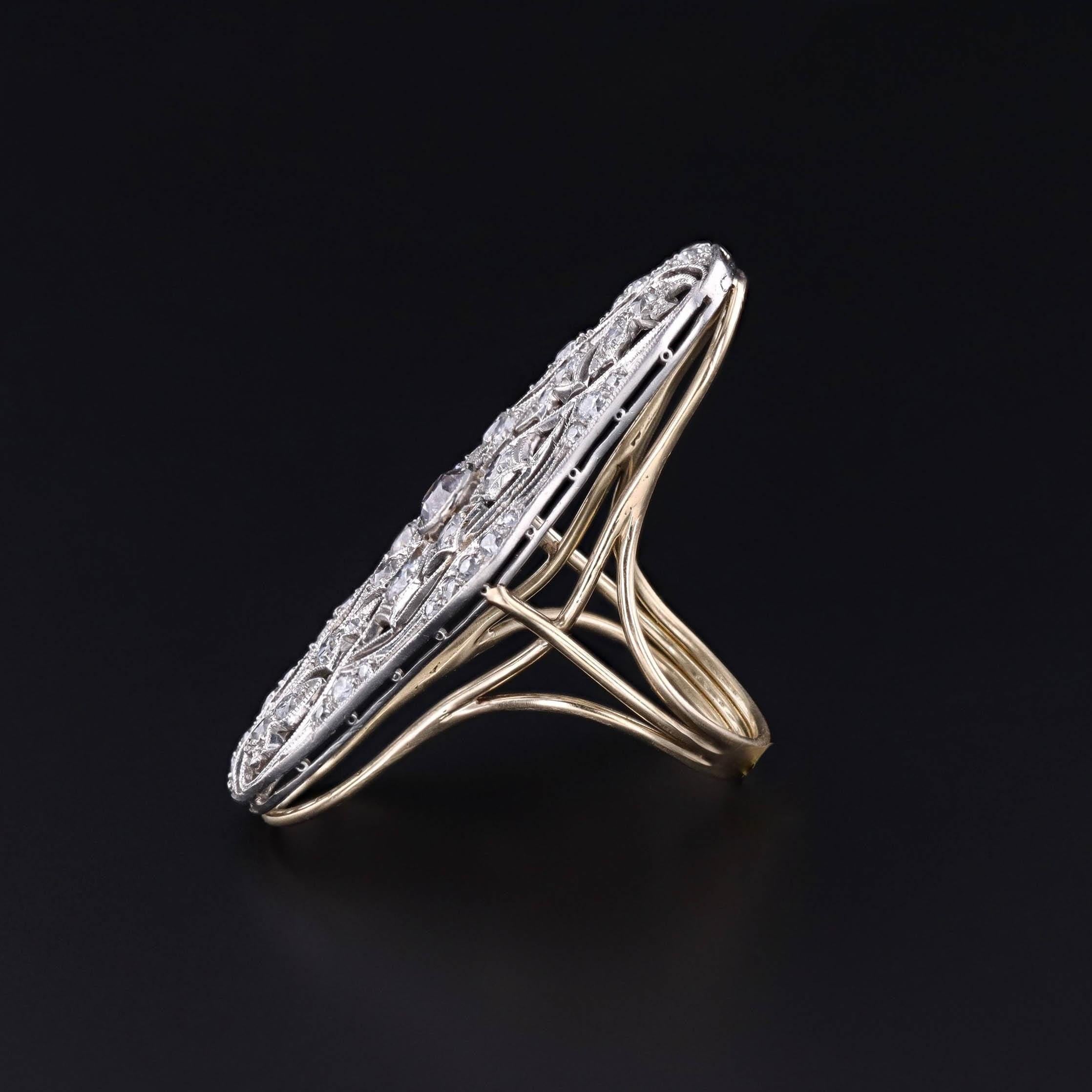 Round Cut Antique Diamond Ring of Platinum and 14k Gold For Sale