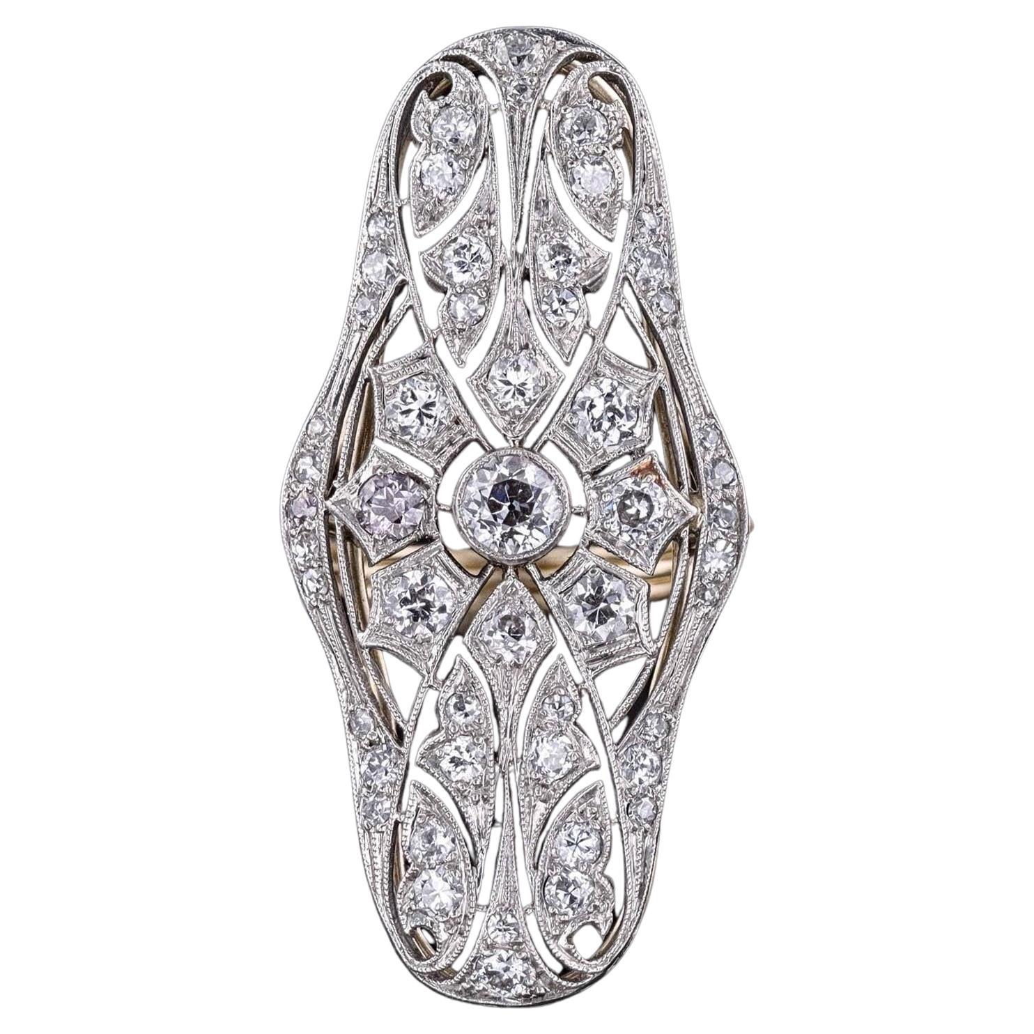 Antique Diamond Ring of Platinum and 14k Gold