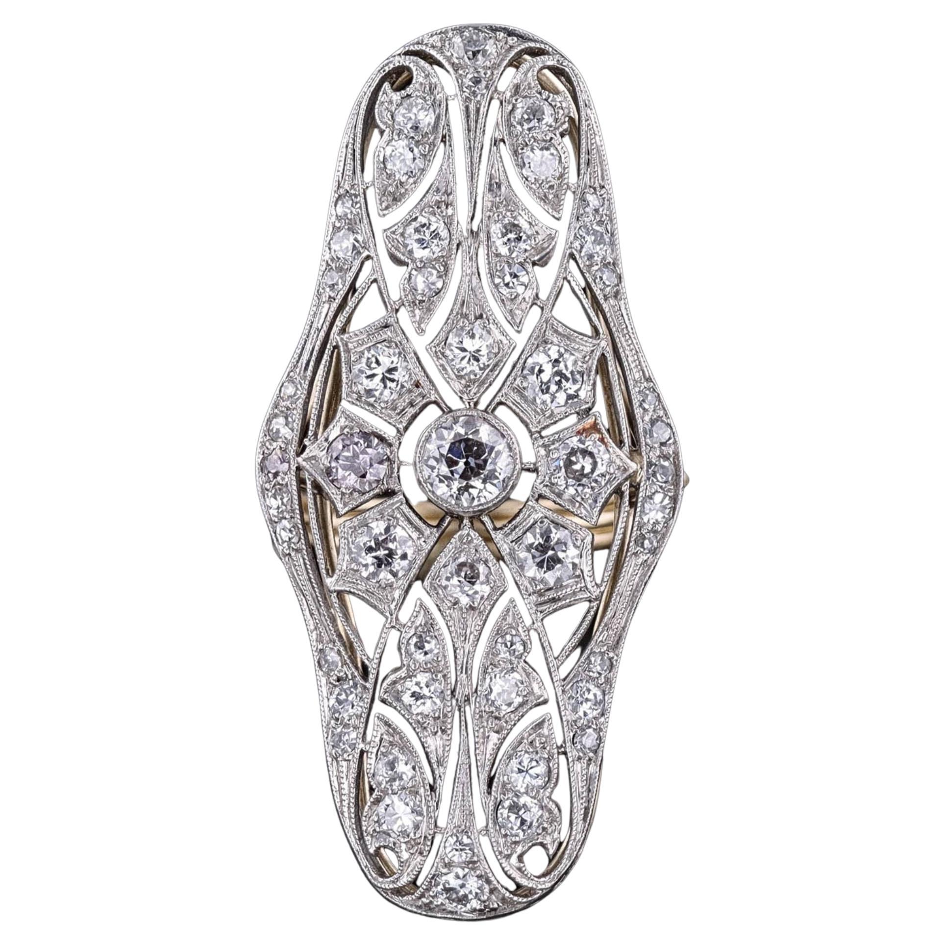 Anillo antiguo de diamantes de platino y oro de 14k