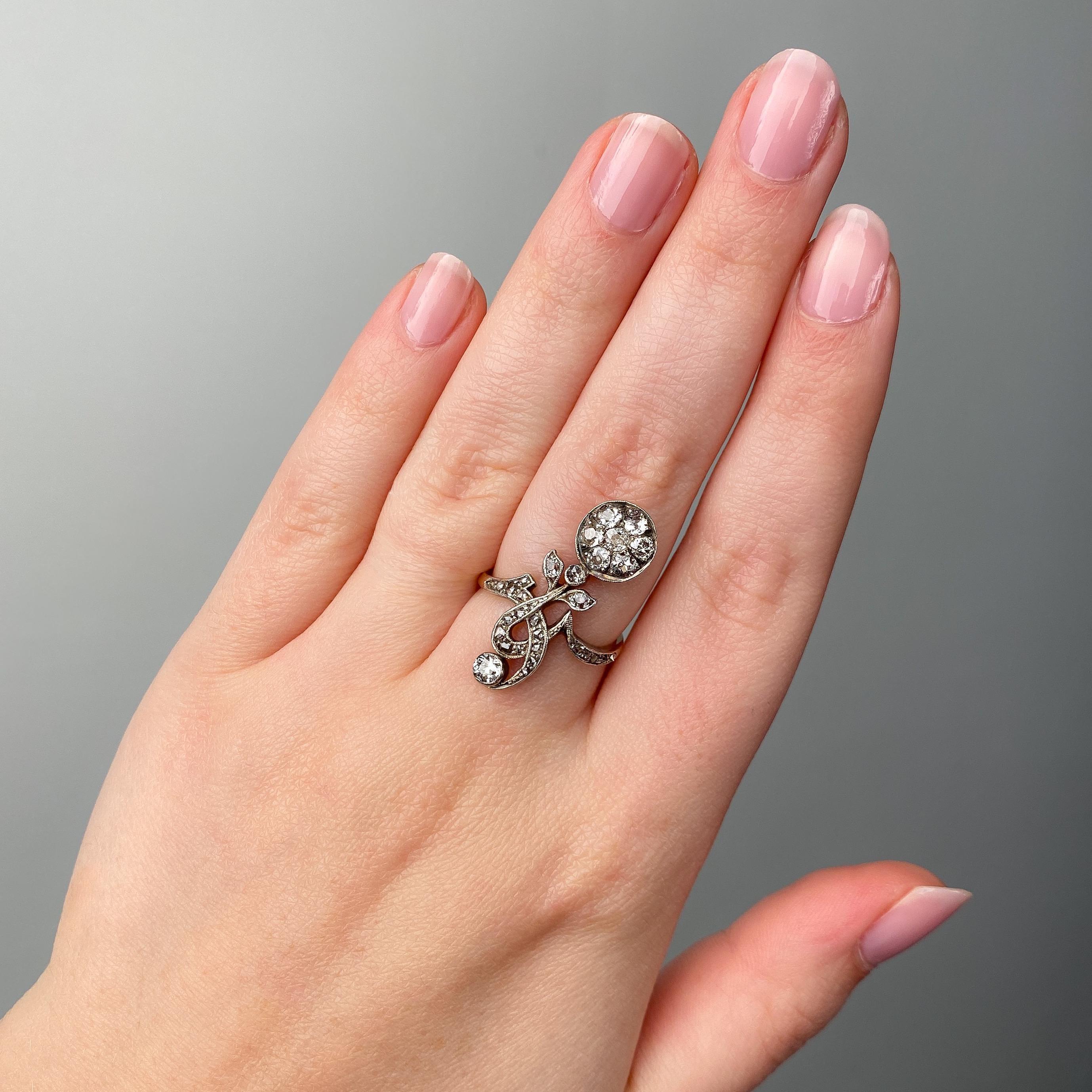 Women's Antique Diamond Ring of Silver Topped 14k Gold For Sale