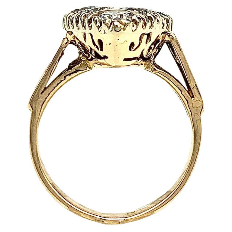 Victorian Antique Diamond Ring RedYellow Gold Lozenge Shape Cluster Ring For Sale