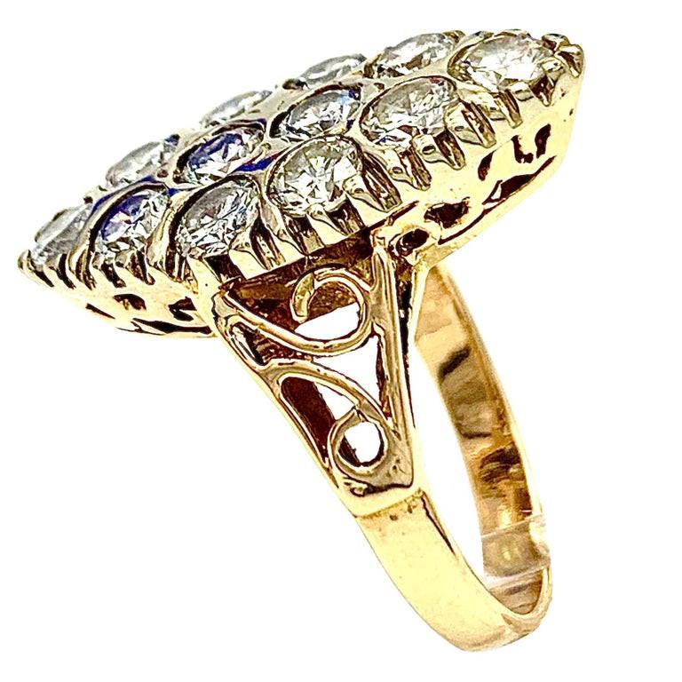 Antique Diamond Ring RedYellow Gold Lozenge Shape Cluster Ring In Good Condition For Sale In Munich, Bavaria