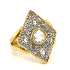 Antique diamond ring, Rhombus Vintage ring, 1.5ct Antique rose cut diamonds, 18K