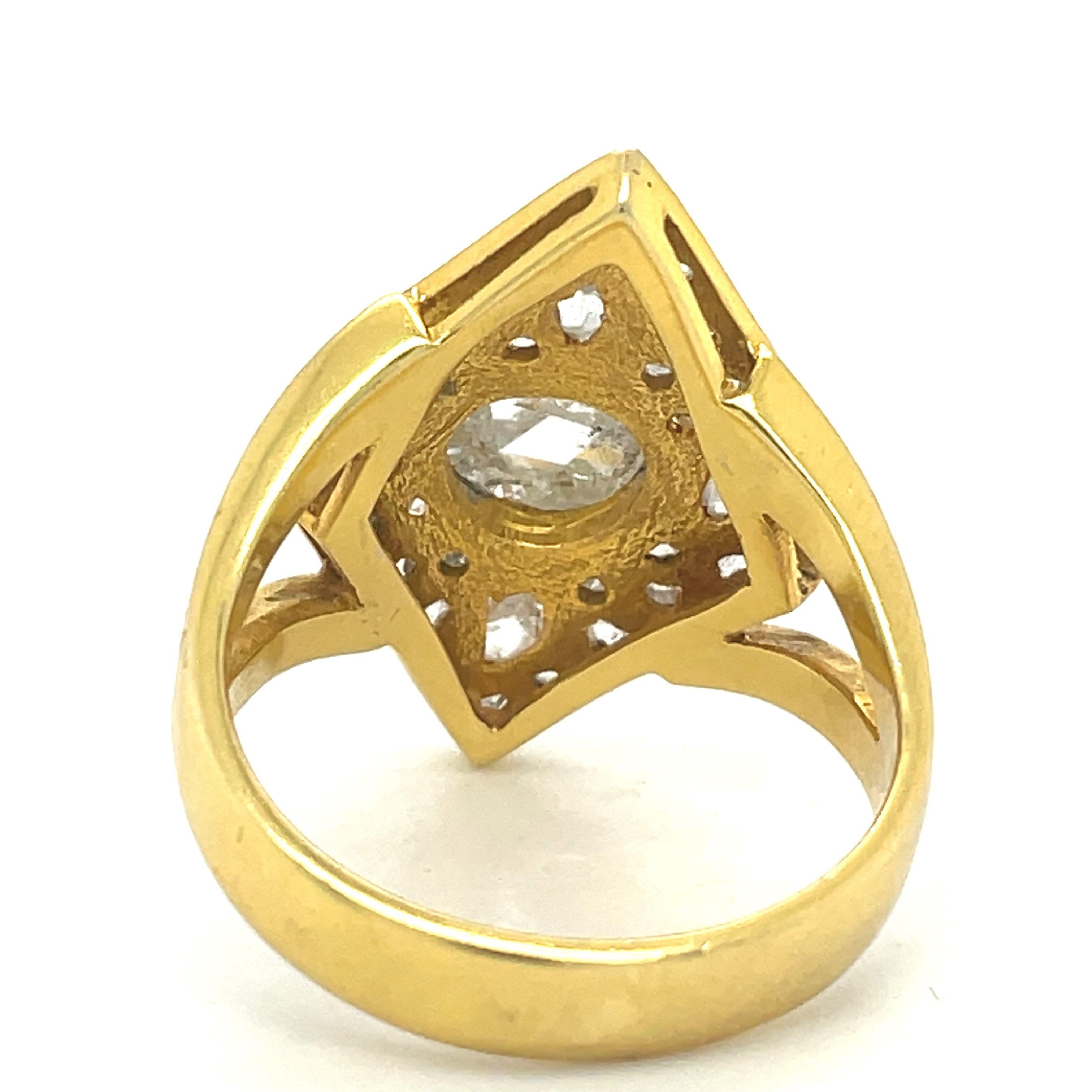 Women's or Men's Antique diamond ring, Rhombus Vintage ring, 1.5ct Antique rose cut diamonds, 18K For Sale