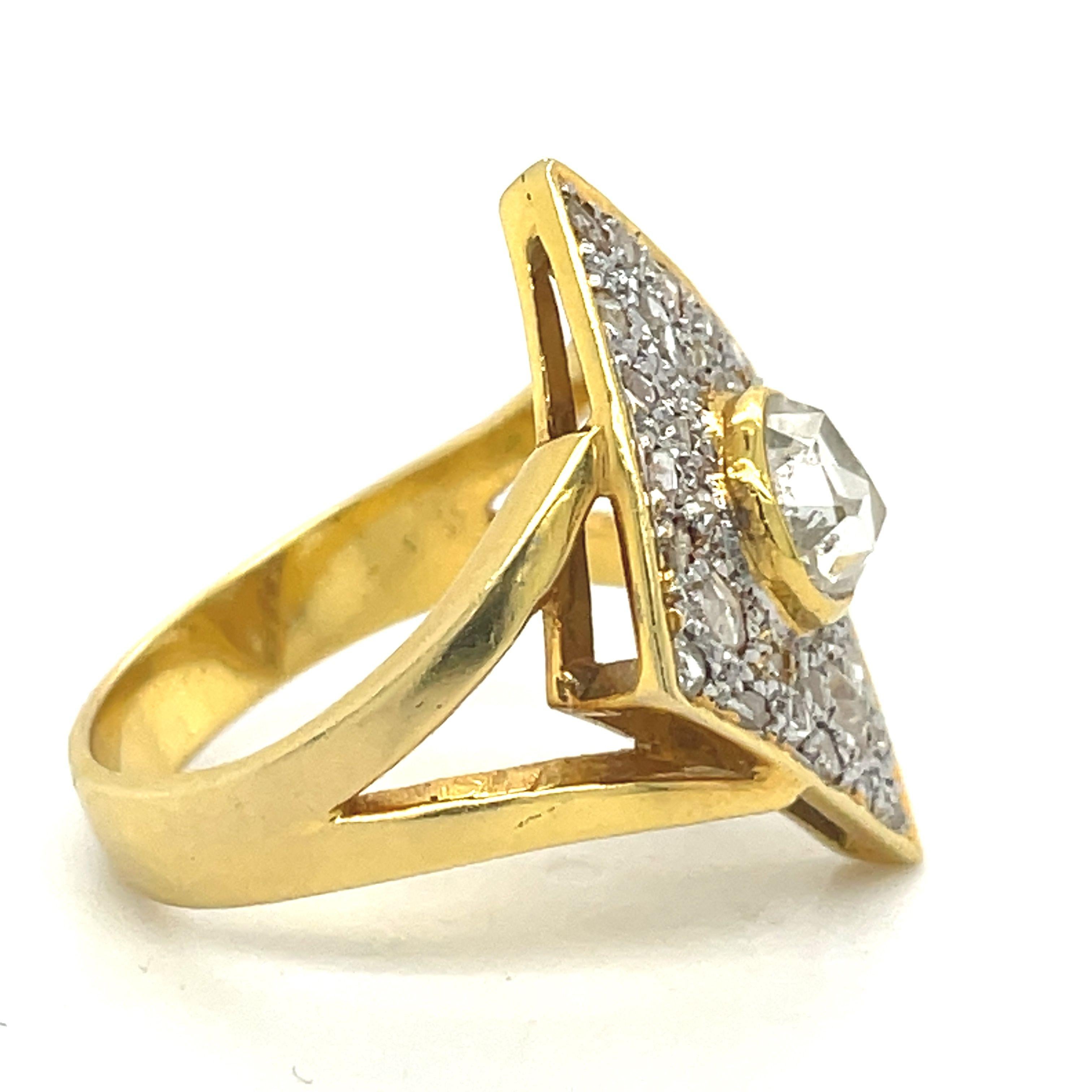 Antique diamond ring, Rhombus Vintage ring, 1.5ct Antique rose cut diamonds, 18K For Sale 1