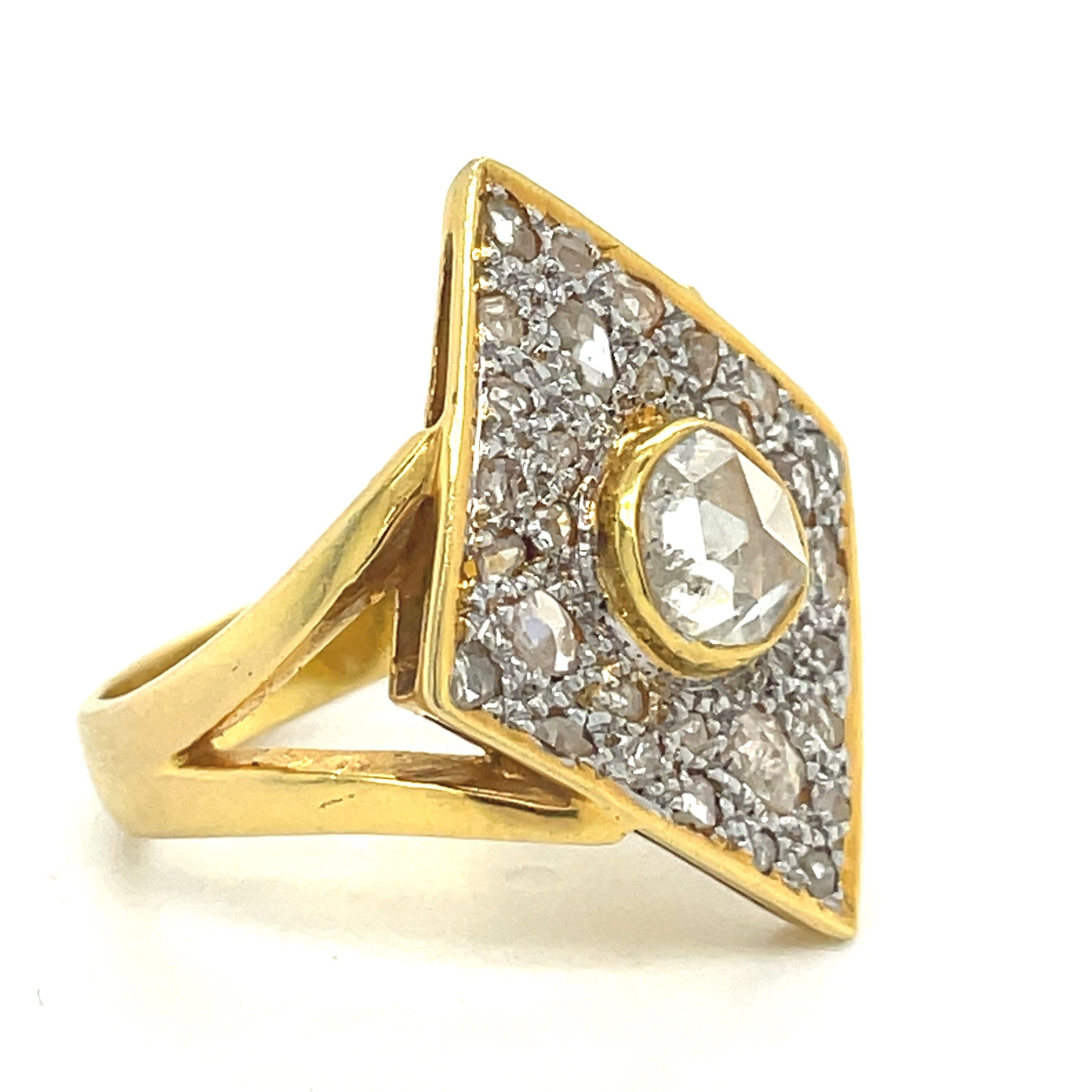 Antique diamond ring, Rhombus Vintage ring, 1.5ct Antique rose cut diamonds, 18K For Sale 2