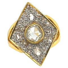 Antique diamond ring, Rhombus Vintage ring, 1.5ct Antique rose cut diamonds, 18K