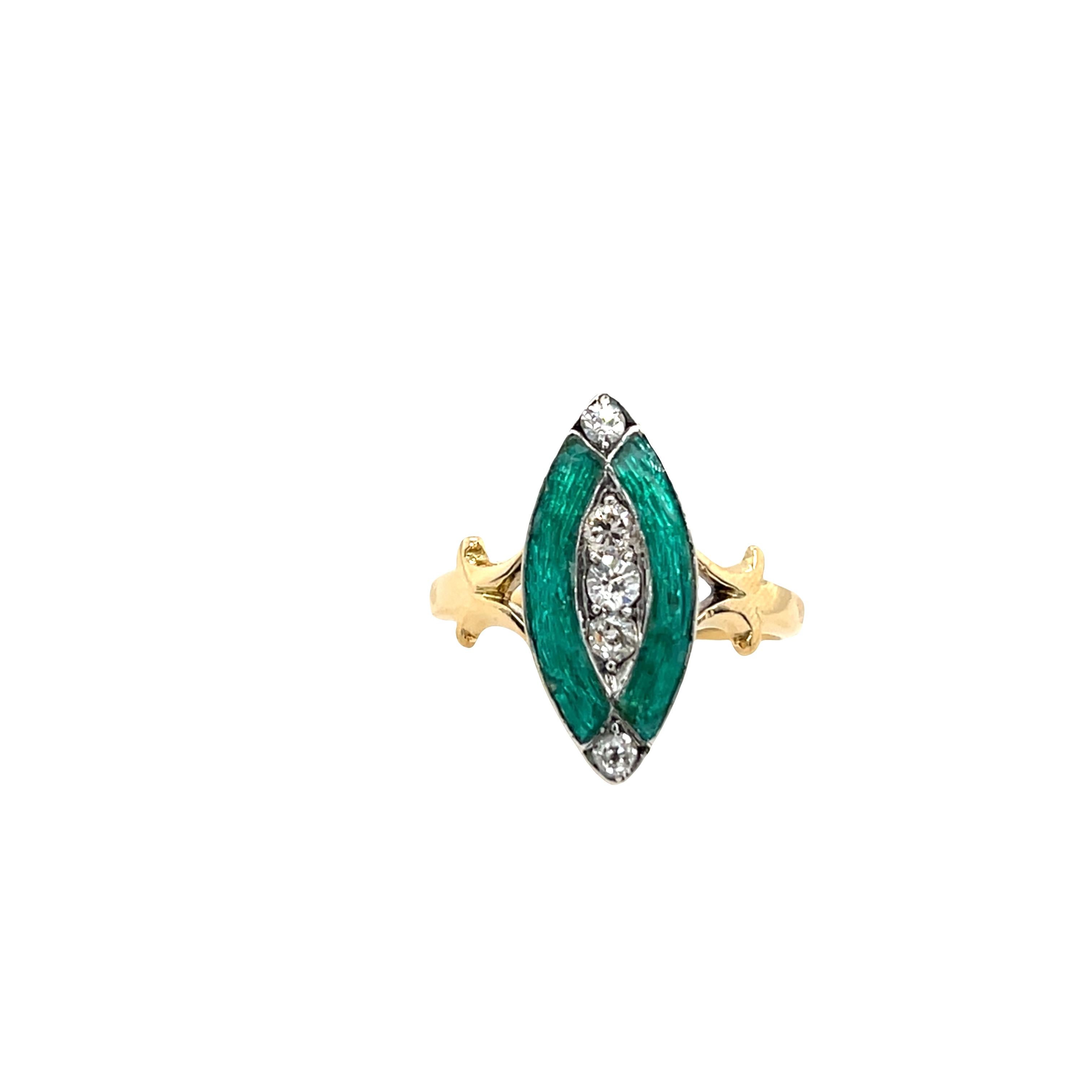Antique Diamond Ring with Turquoise Enamel In 18ct Yellow and White Gold im Zustand „Hervorragend“ im Angebot in London, GB