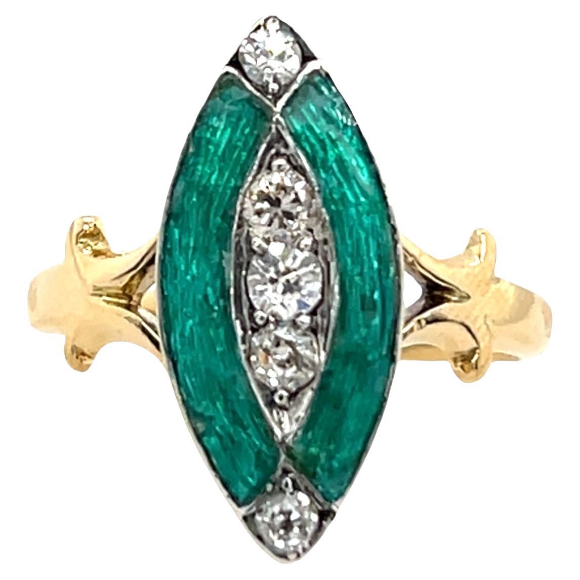 Antique Diamond Ring with Turquoise Enamel In 18ct Yellow and White Gold im Angebot