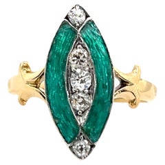Antique Diamond Ring with Turquoise Enamel In 18ct Yellow and White Gold