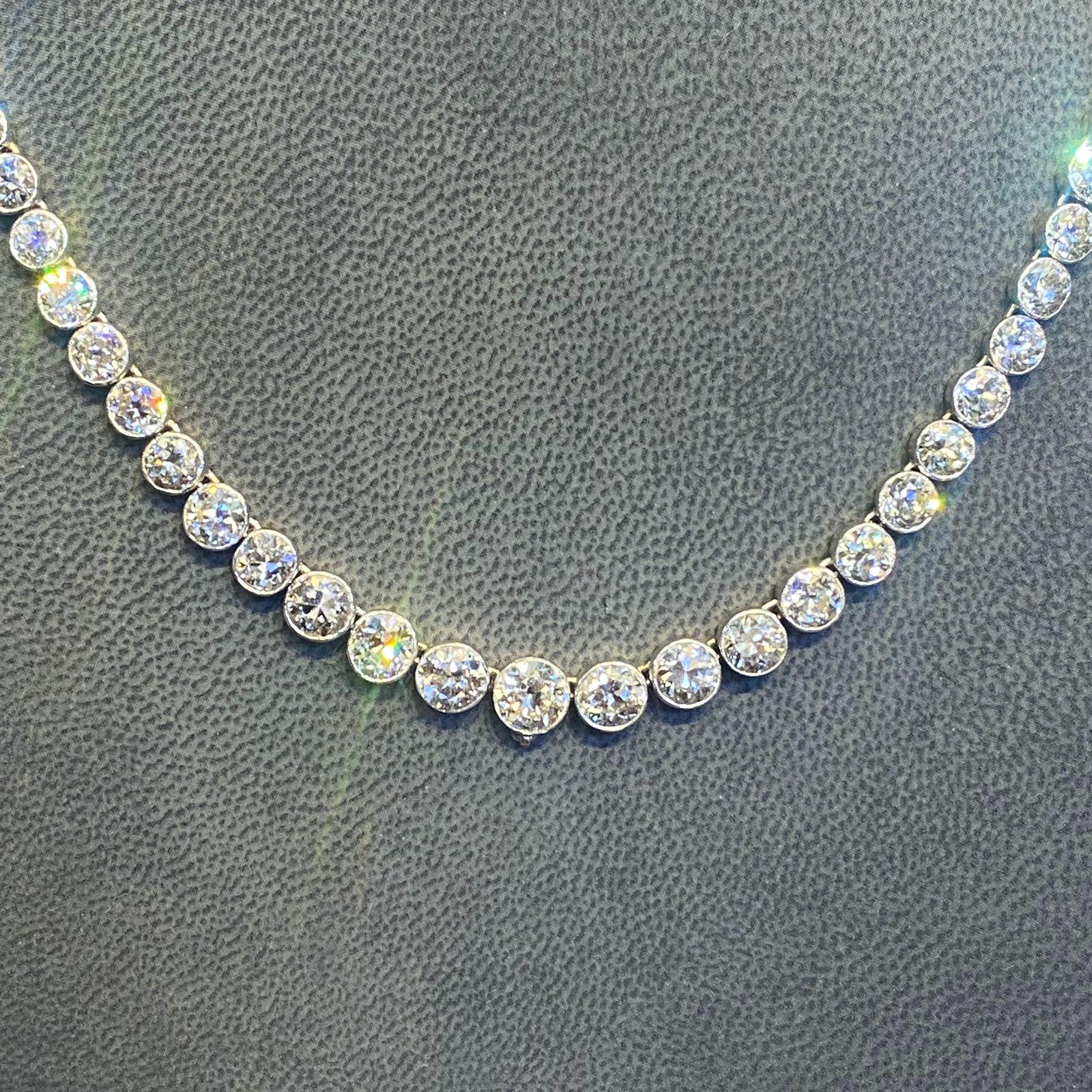 Antique Diamond Rivière Necklace In Excellent Condition For Sale In New York, NY