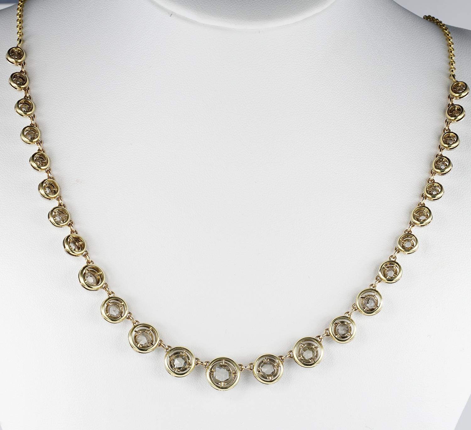 Victorian Antique Diamond Riviere Necklace of Target Design For Sale