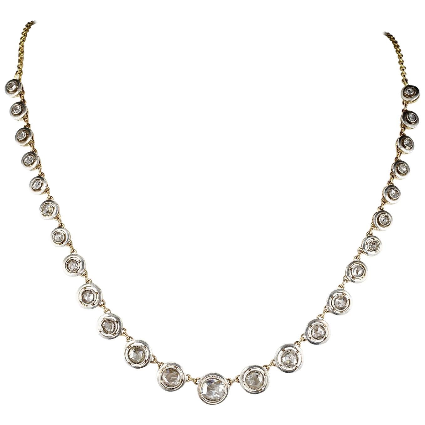 Antique Diamond Riviere Necklace of Target Design For Sale