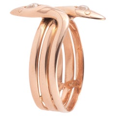 Antique Diamond Rose Gold Twin Snake Ring