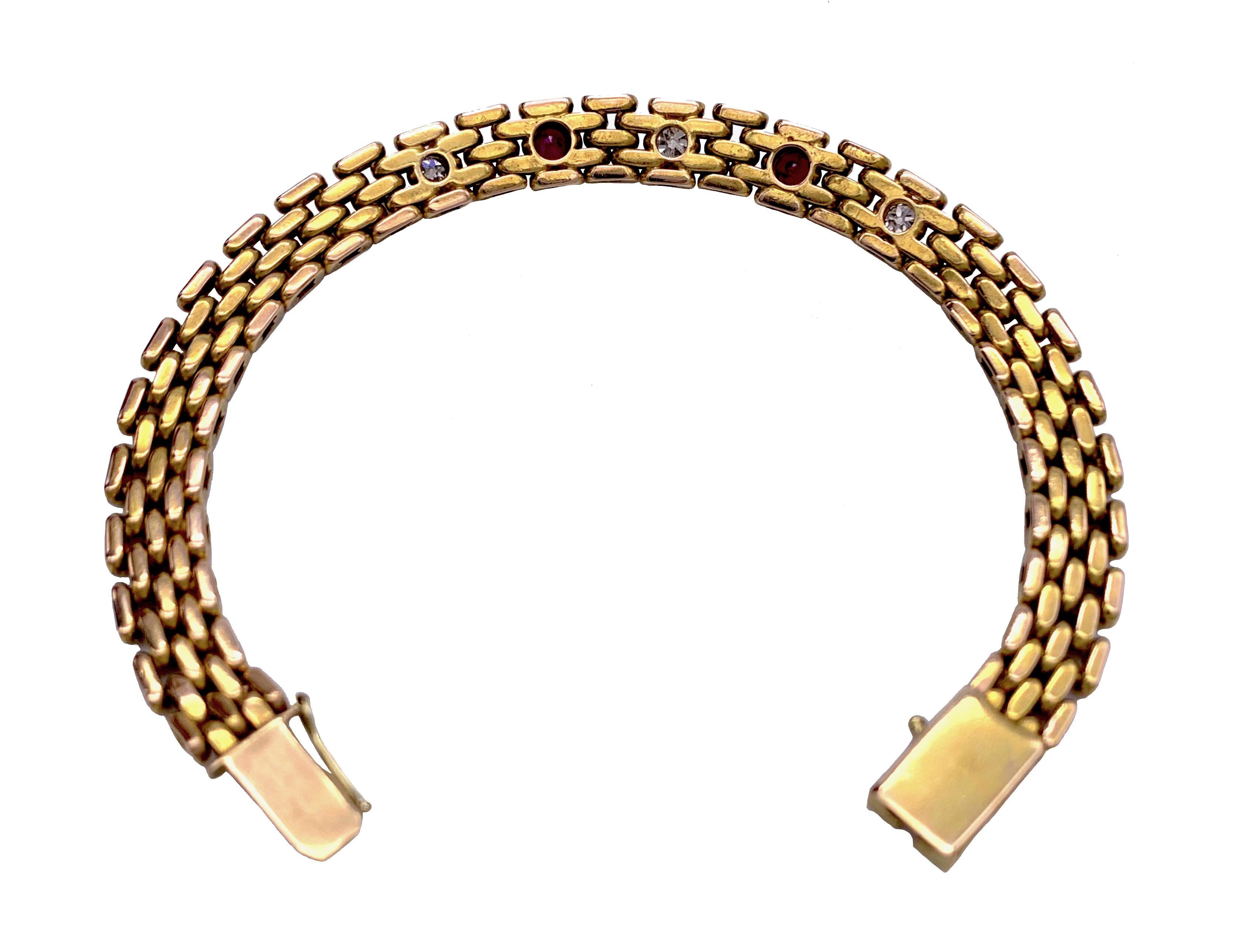 Antique Diamond Ruby 14 Karat Gold Gate Bracelet In Good Condition For Sale In Munich, Bavaria