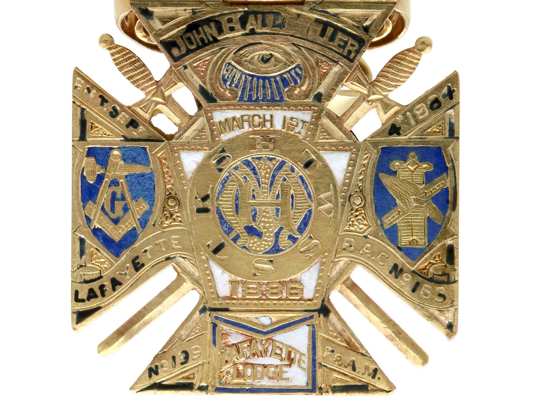 Antique Diamond Ruby and Enamel Gold Masonic Pendant / Watch Fob 2