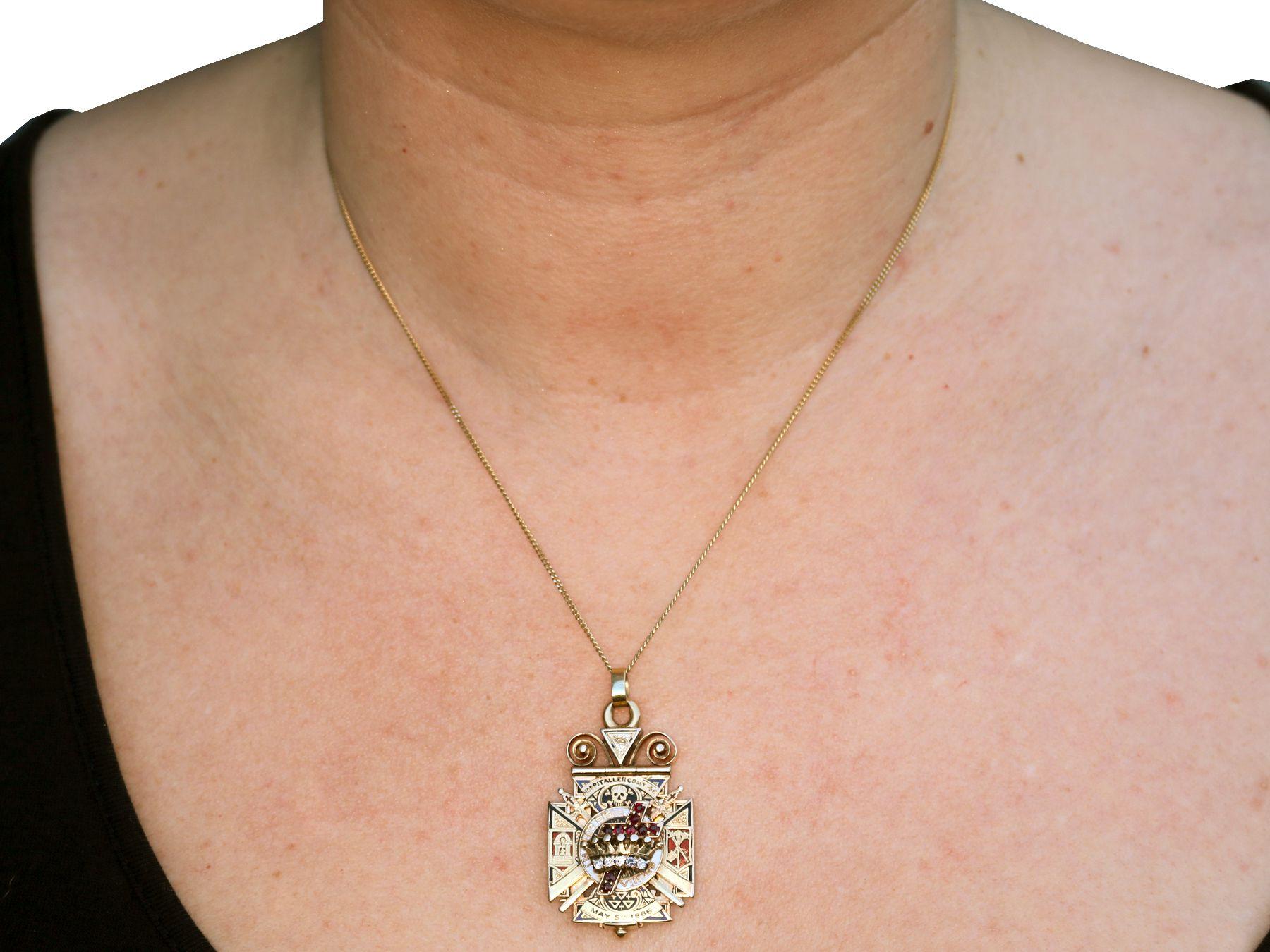 Antique Diamond Ruby and Enamel Gold Masonic Pendant / Watch Fob 5