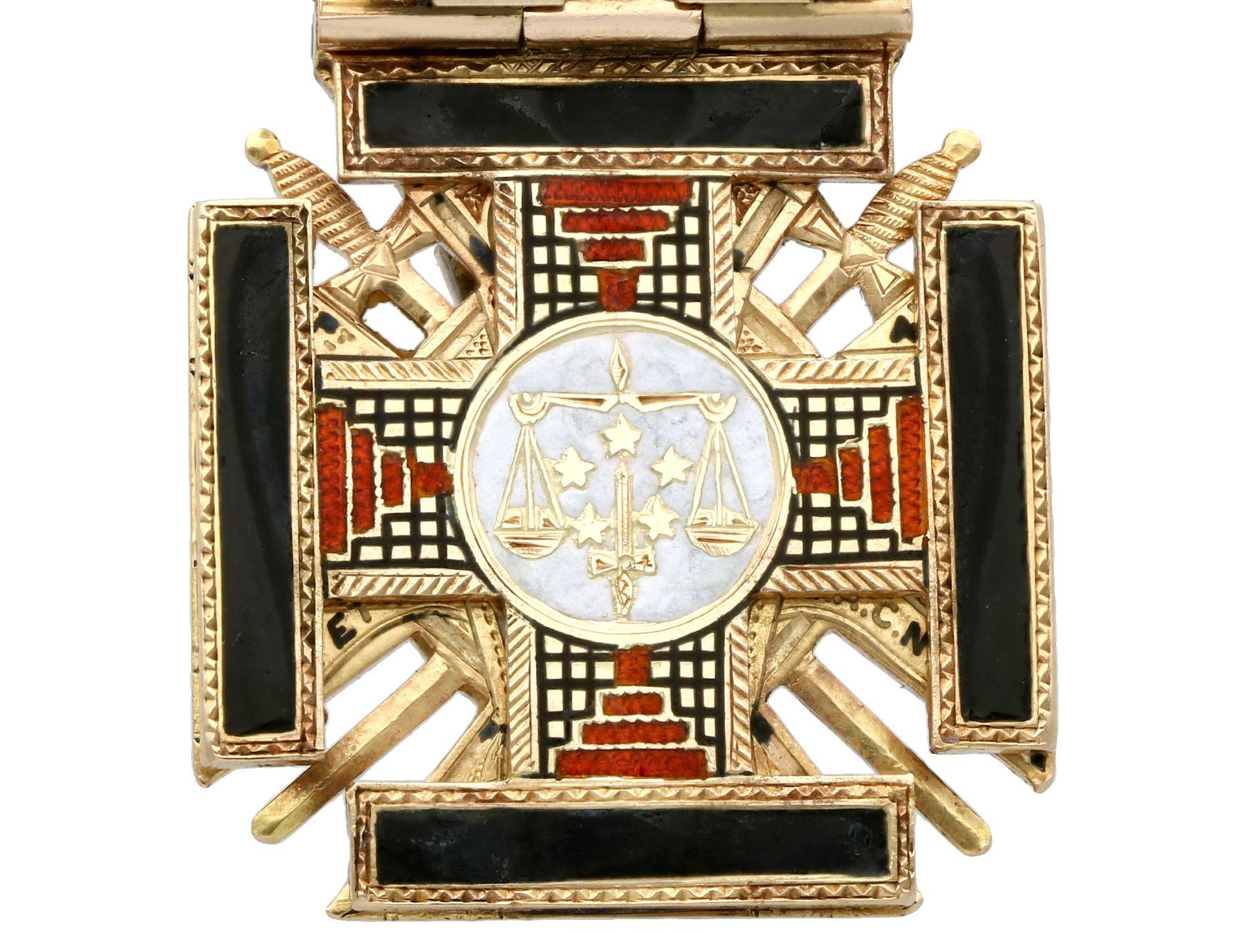 Women's or Men's Antique Diamond Ruby and Enamel Gold Masonic Pendant / Watch Fob