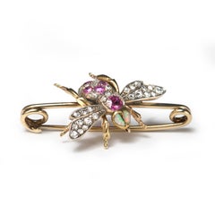 Antique Diamond, Ruby and Opal Bee Brooch, circa 1880
