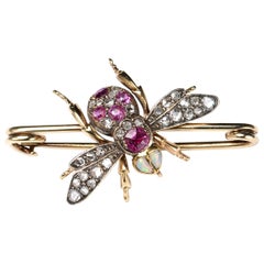 Antique Diamond, Ruby and Opal Bee Brooch, Circa 1880