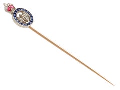 Antique Diamond Ruby and Sapphire and Yellow Gold Sweetheart Pin Brooch