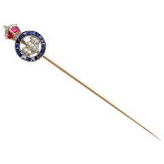 Antique Diamond Ruby and Sapphire and Yellow Gold Sweetheart Pin Brooch