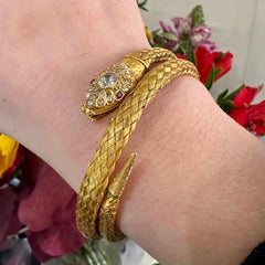 Antique Diamond, Ruby and Woven Gold Snake Bracelet, circa 1870